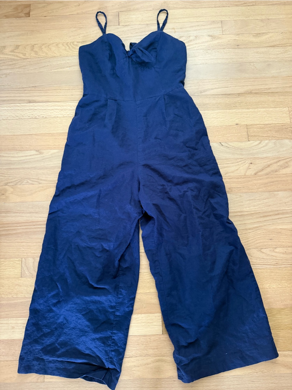 J Crew Size 6 Navy Blue Linen Blend Wide Leg Jumpsuit